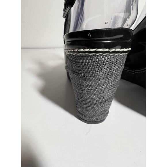 Stuart Weitzman EUC Black Patent Excise Slingback Open Toe Wedge Heel Size 8 M - Picture 4 of 7